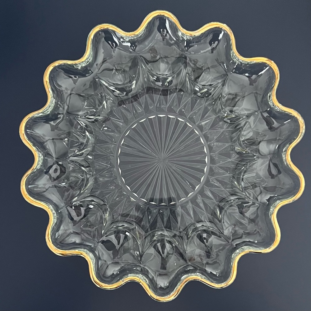 Vintage Clear Glass Egg Plate With Gold Trim